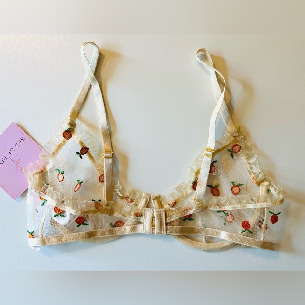 NEW! BED OF ROSES Bra Lingerie Mesh Ruffle Feminine Size Medium Embroidered - Picture 4 of 9
